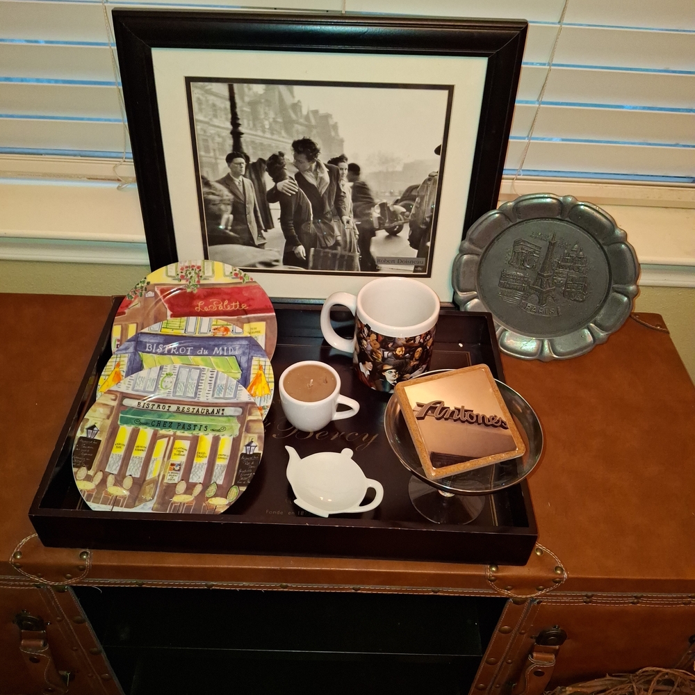 Colorful Decorative Tray with Mugs and Plates
